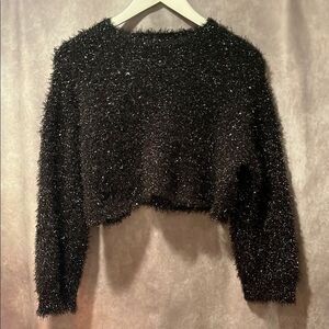 Art Class Black Fuzzy Crop Metallic Silver Sweater size large